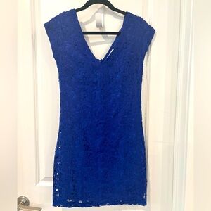 Mango Crochet Lace Cap Sleeve Mini Dress in Cobalt Blue, XS